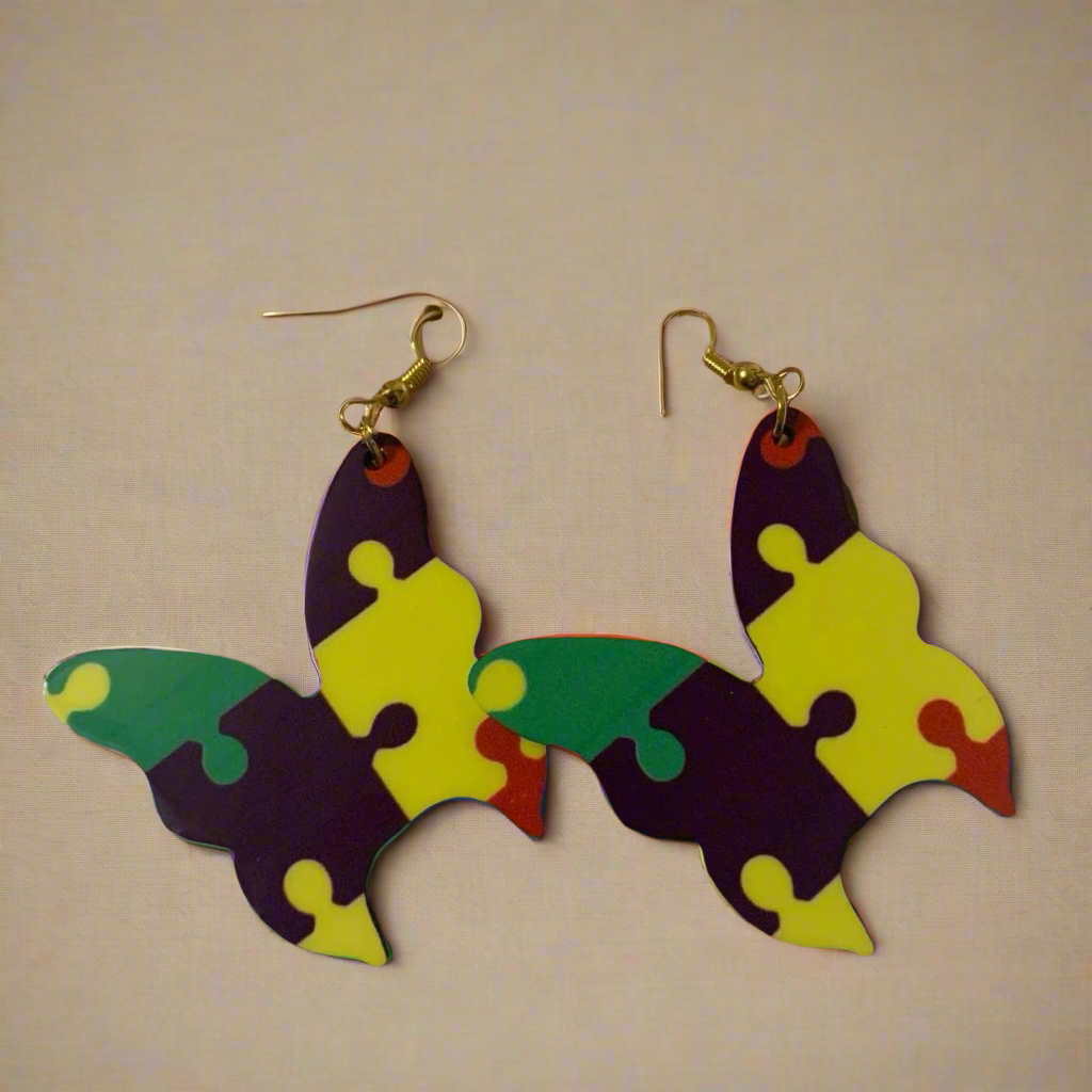 Butterfly Puzzle Piece Earrings - Family Stylz #Killeen,Texas #1-3 day Turnaround Time