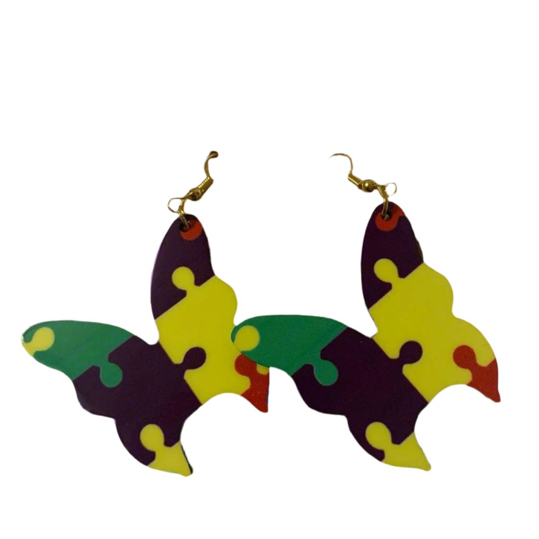 Puzzle Piece Butterfly Earrings - Family Stylz #Killeen,Texas #1-3 day Turnaround Time
