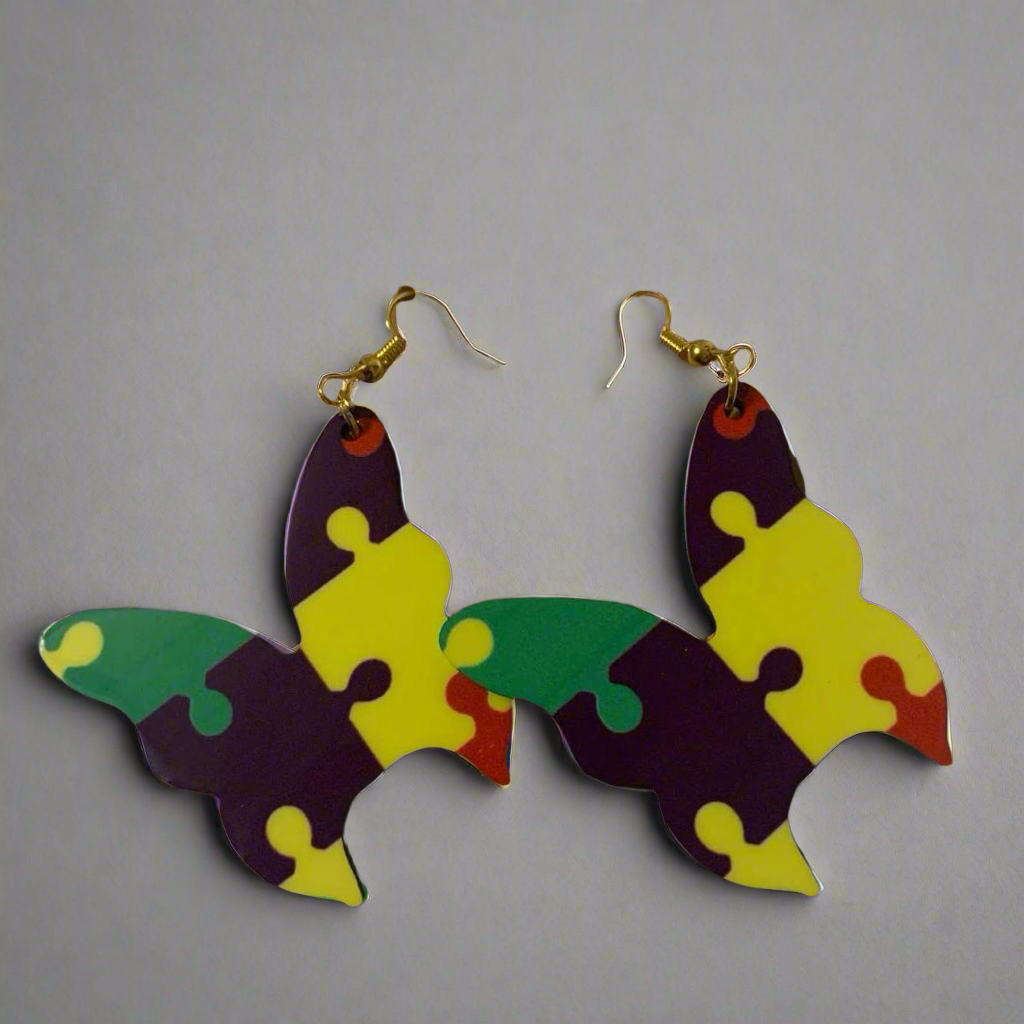Puzzle Piece Butterfly Earrings colorful- Family Stylz #Killeen,Texas #1-3 day Turnaround Time