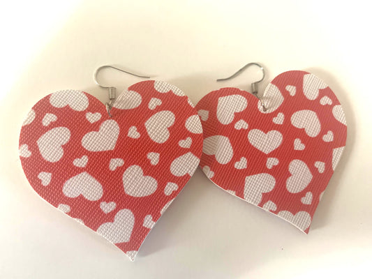 Red and White Heart Shaped Earrings