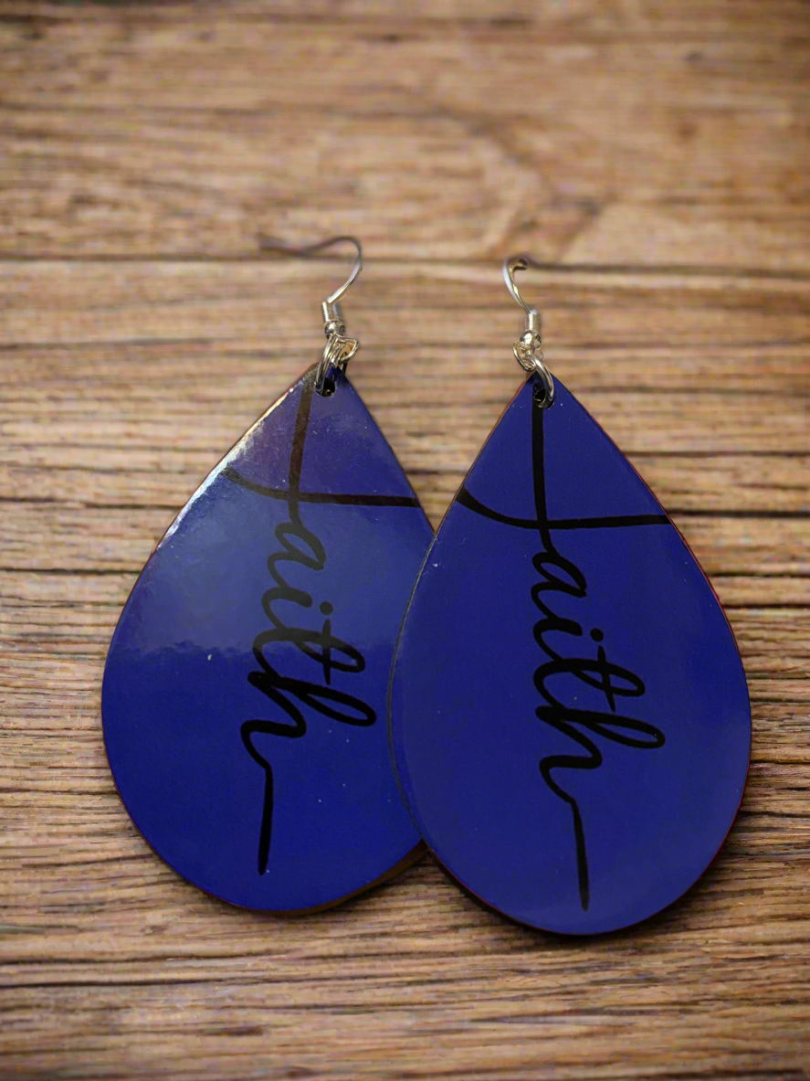 Blue Faith Based Tear Drop Earrings - Family Stylz #Killeen,Texas #1-3 day Turnaround Time