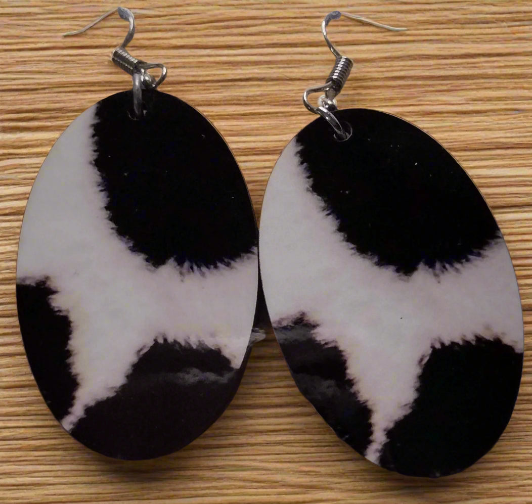 Cow Print Oval Shaped Earrings - Family Stylz #Killeen,Texas #1-3 day Turnaround Time