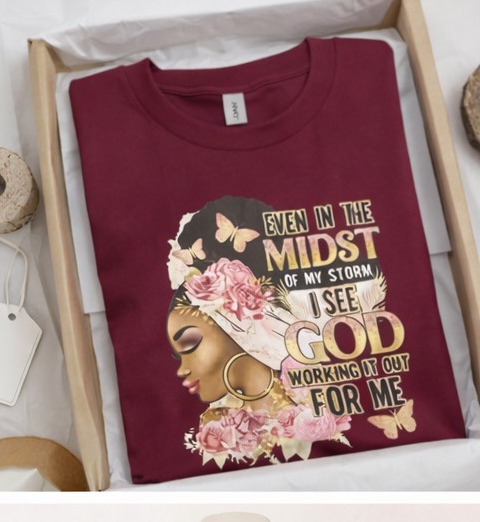 “Even in the Midst of My Storm” Inspirational Graphic Tee – Women’s Maroon Faith & Floral Shirt