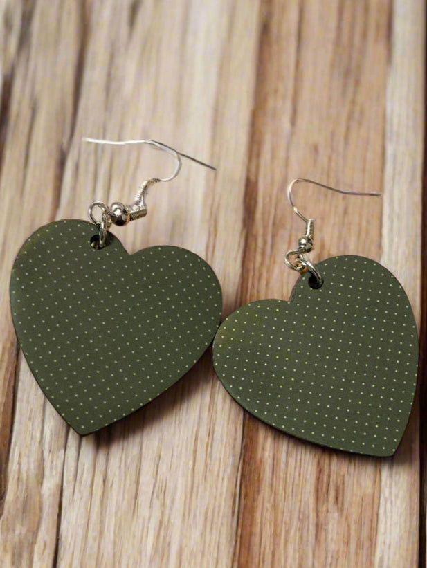 Green Heart Shaped Polka Dot Earrings - Family Stylz #Killeen,Texas #1-3 day Turnaround Time