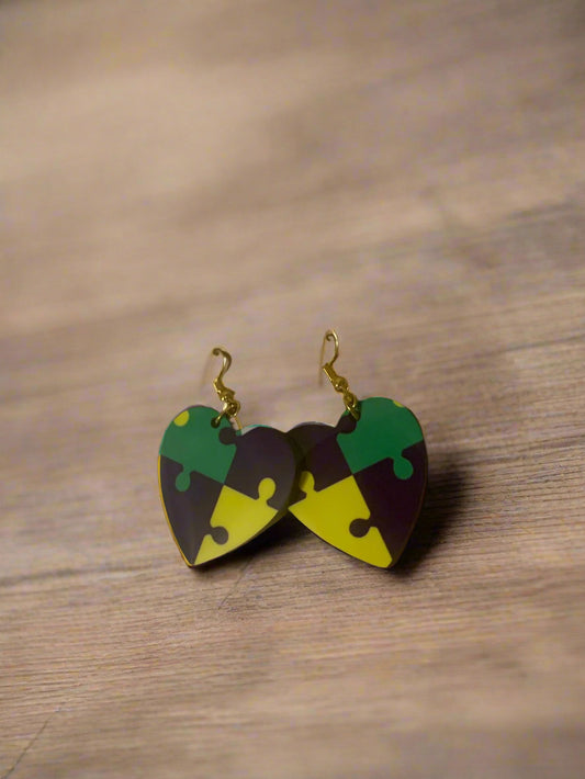 Puzzle Piece Heart Earrings - Family Stylz #Killeen,Texas #1-3 day Turnaround Time