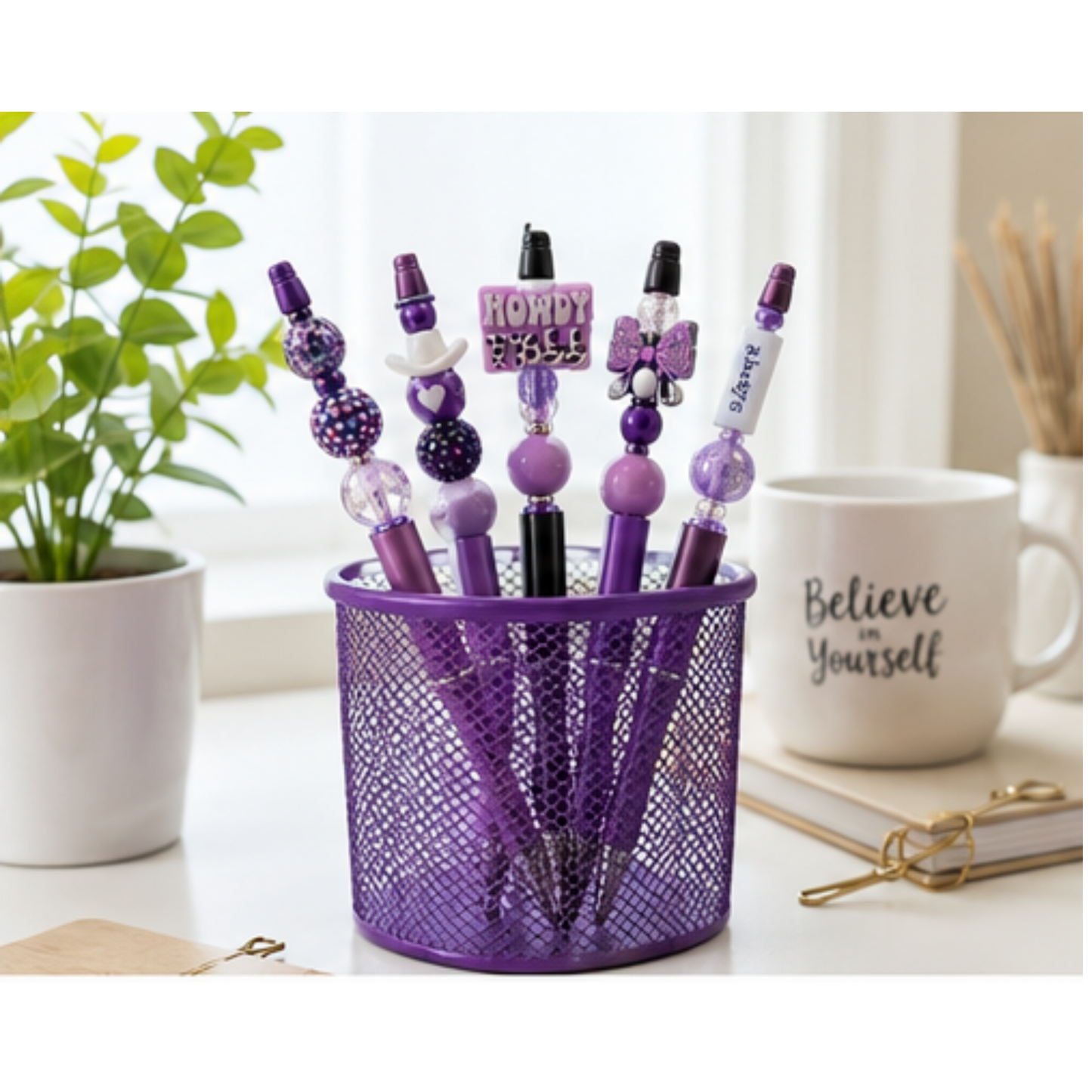 Purple silicone beaded pens
