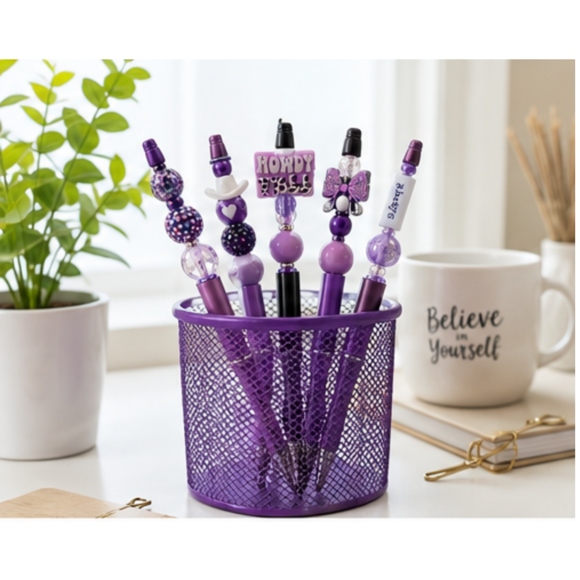 Purple silicone beaded pens