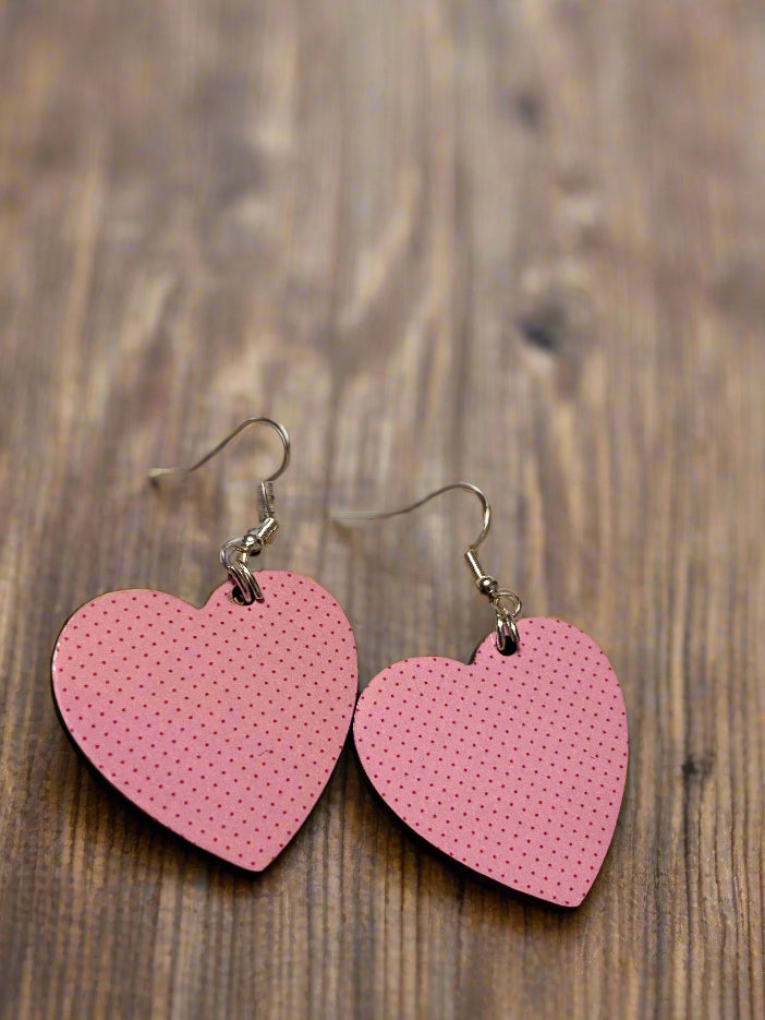 Pink Polka Dot Heart Shaped Earrings - Family Stylz #Killeen,Texas #1-3 day Turnaround Time