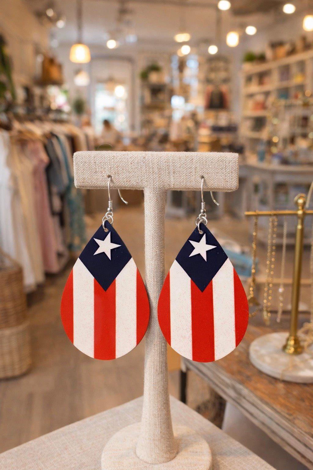 Puerto Rican Flag Teardrop Statement Earrings