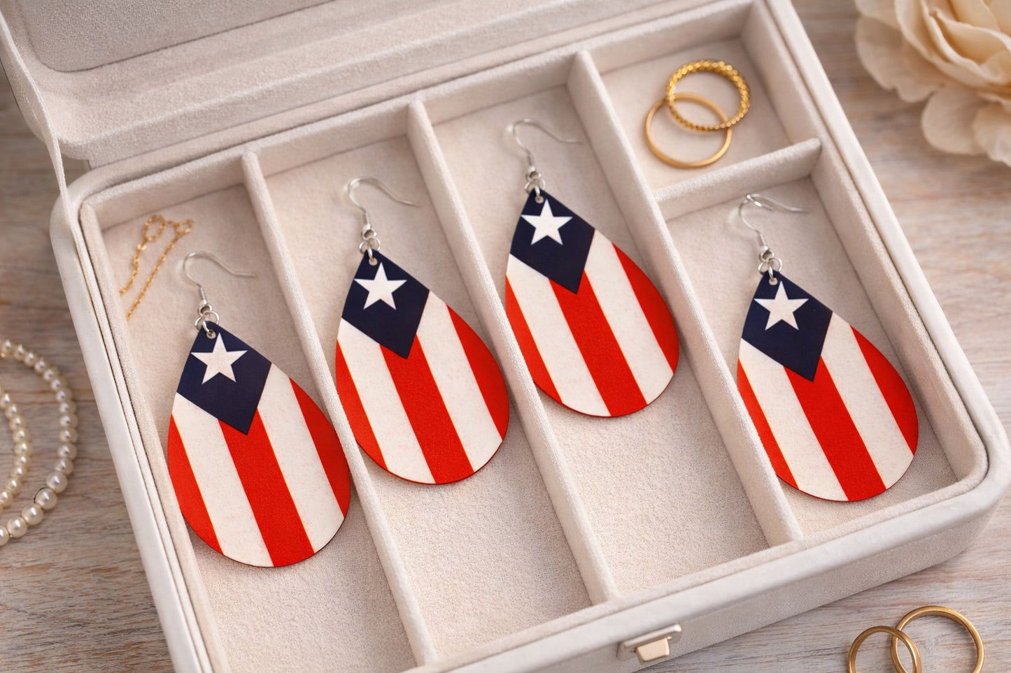 Puerto Rican Flag Teardrop Statement Earrings