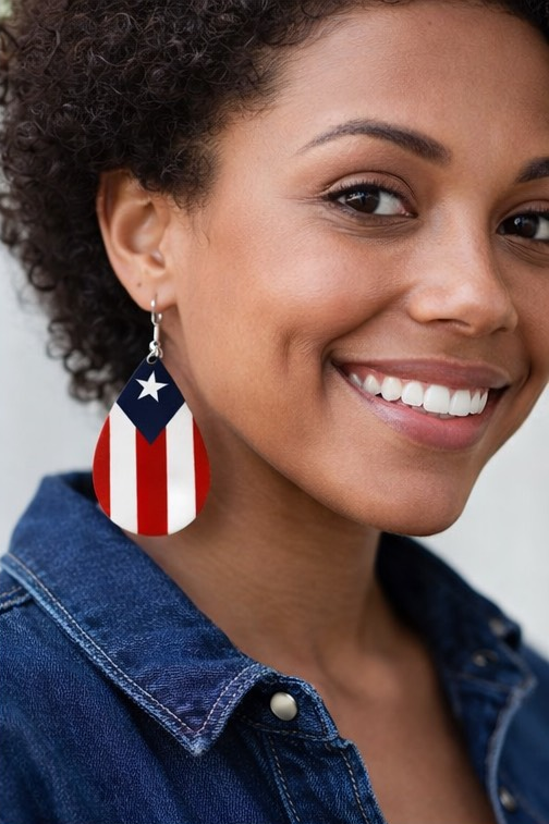 Puerto Rican Flag Teardrop Statement Earrings