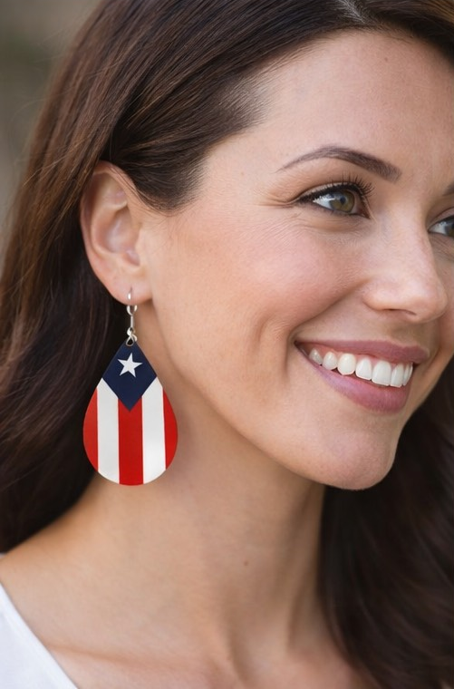 Puerto Rican Flag Teardrop Statement Earrings