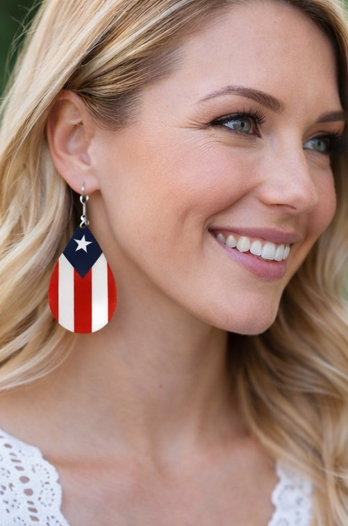 Puerto Rican Flag Teardrop Statement Earrings