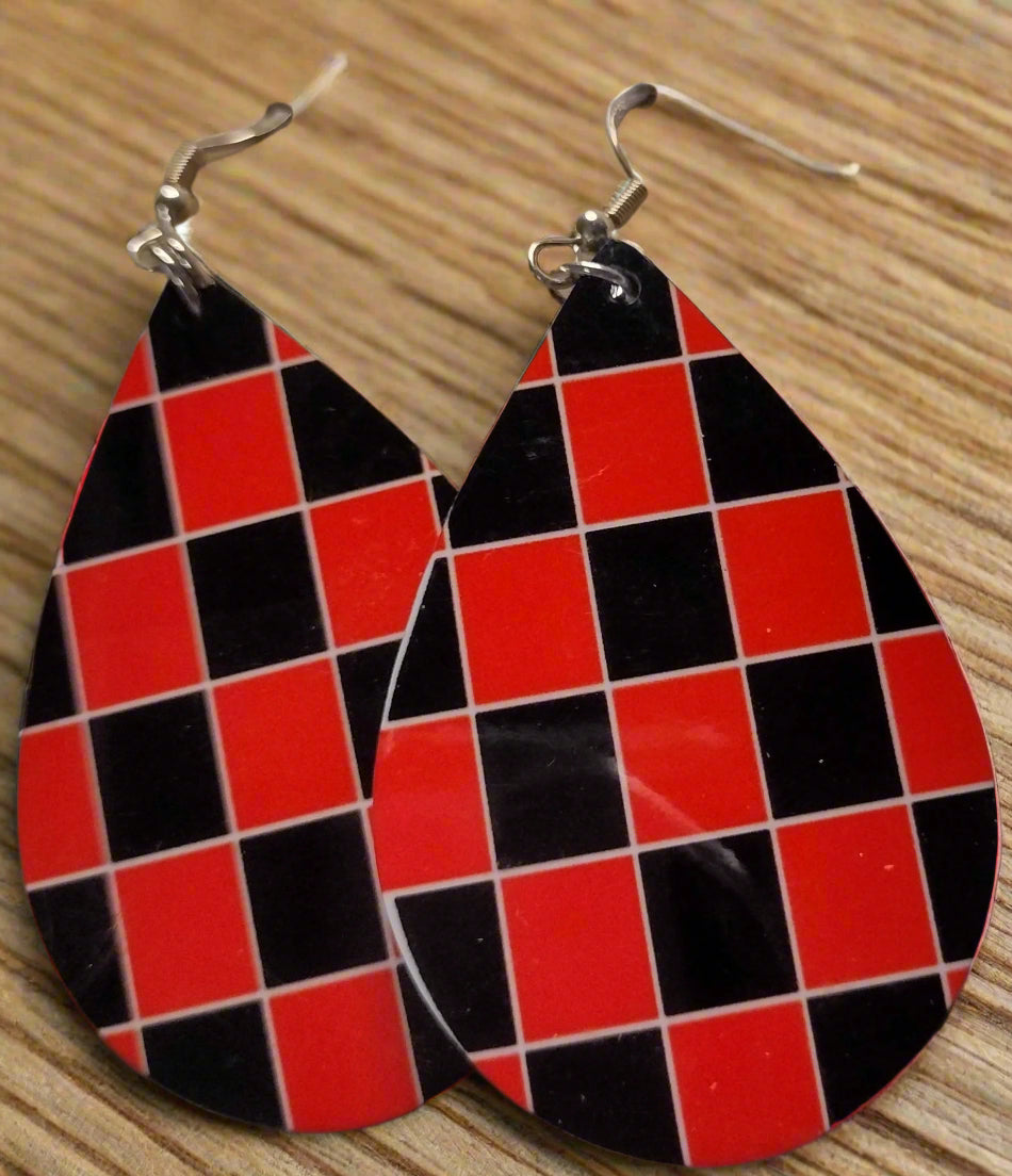 Red & Black Checkered Earrings: Bold Style with a Pop of Edge - Family Stylz #Killeen,Texas #1-3 day Turnaround Time