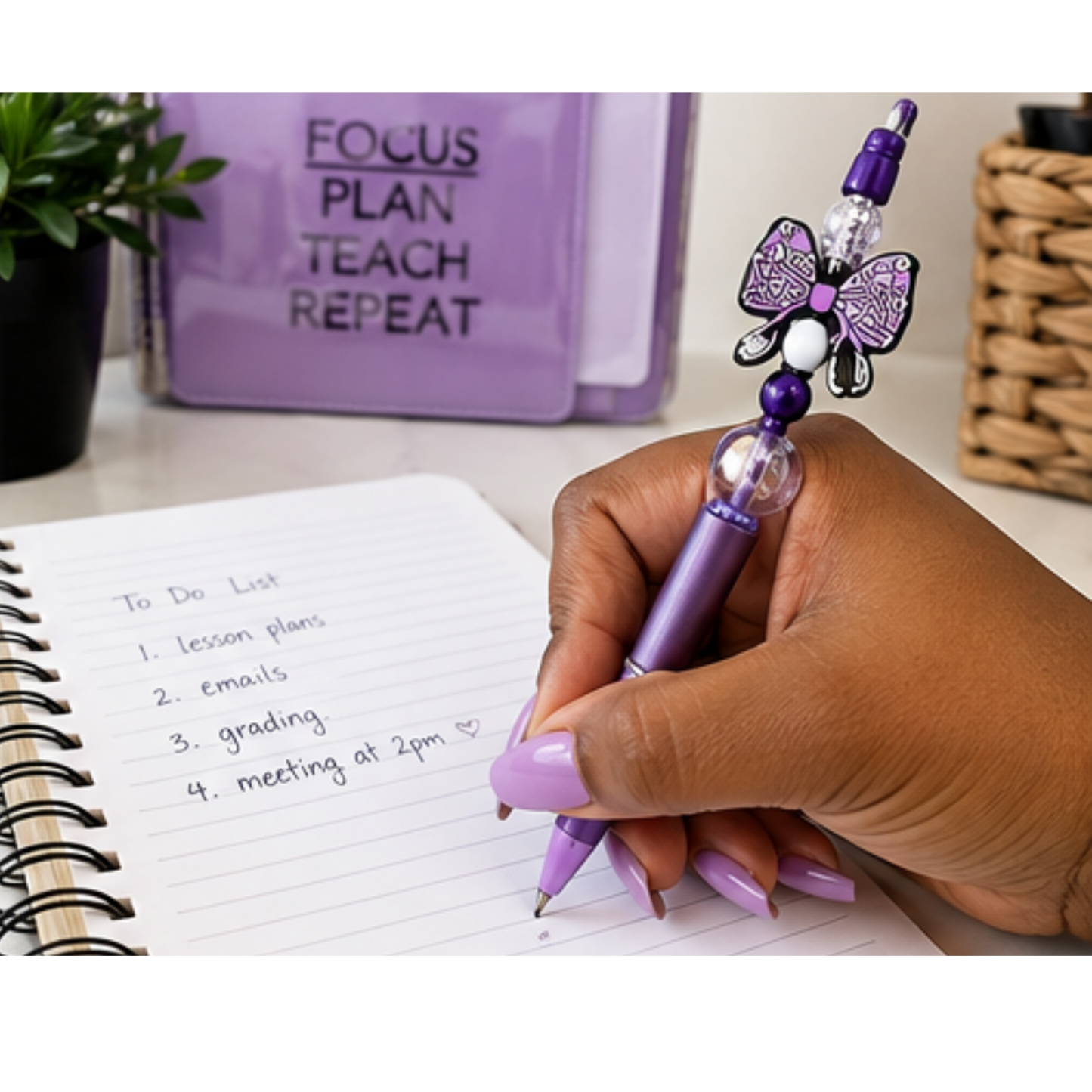 Purple silicone beaded pen
