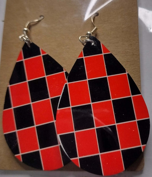 Red & Black Checkered Earrings: Bold Style with a Pop of Edge - Family Stylz #Killeen,Texas #1-3 day Turnaround Time Family Stylz